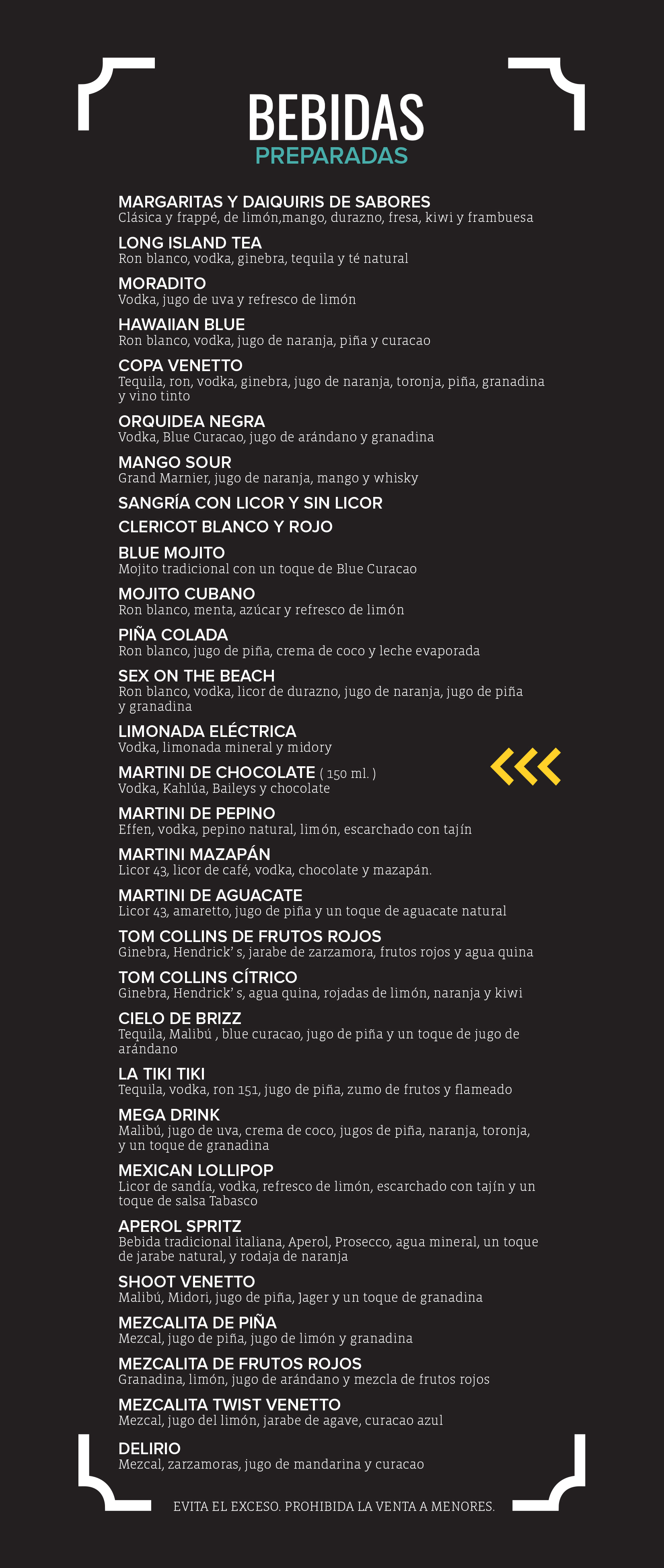 menu parte de entradas, pastas ensaladas y sandwiches.