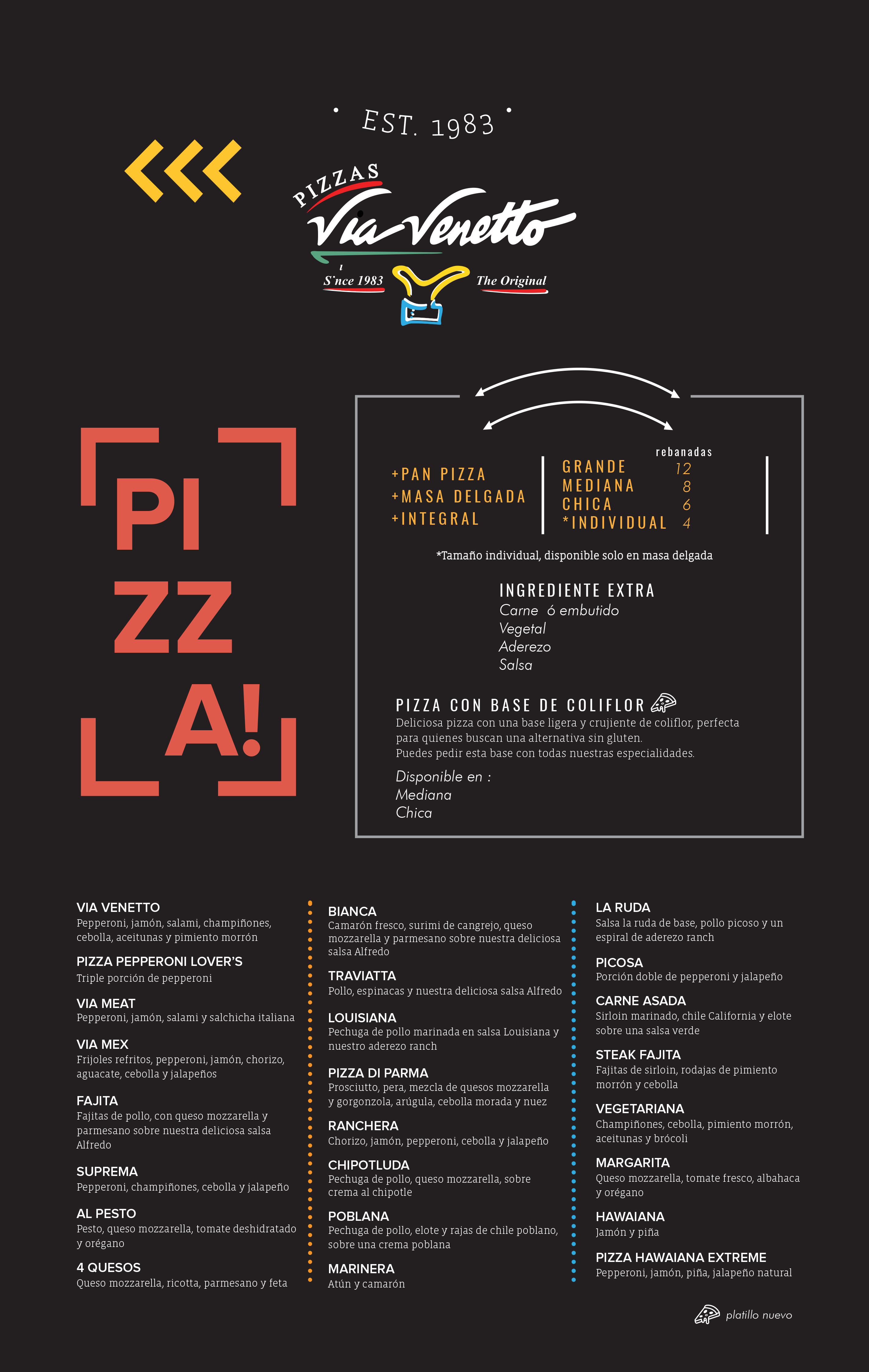 menu parte de entradas, pastas ensaladas y sandwiches.